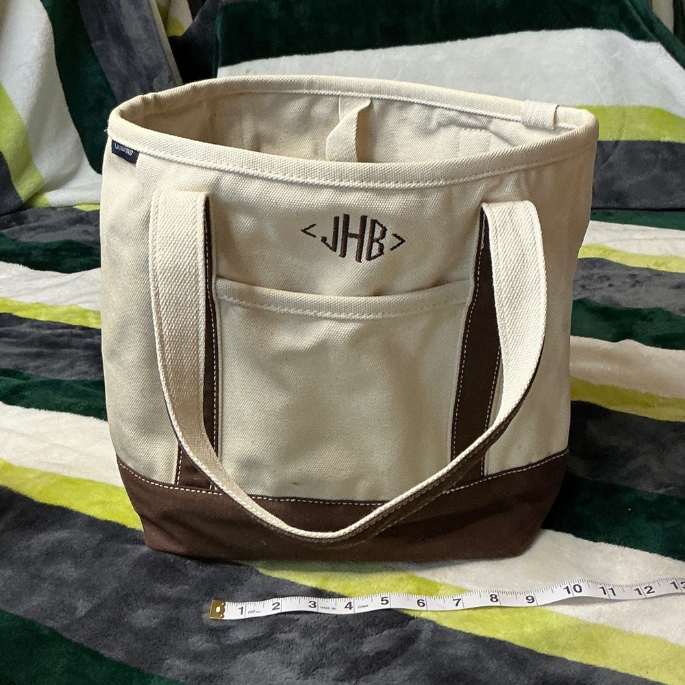Lands' End Cream and Brown Canvas Duffel Tote - Picture 8 of 13